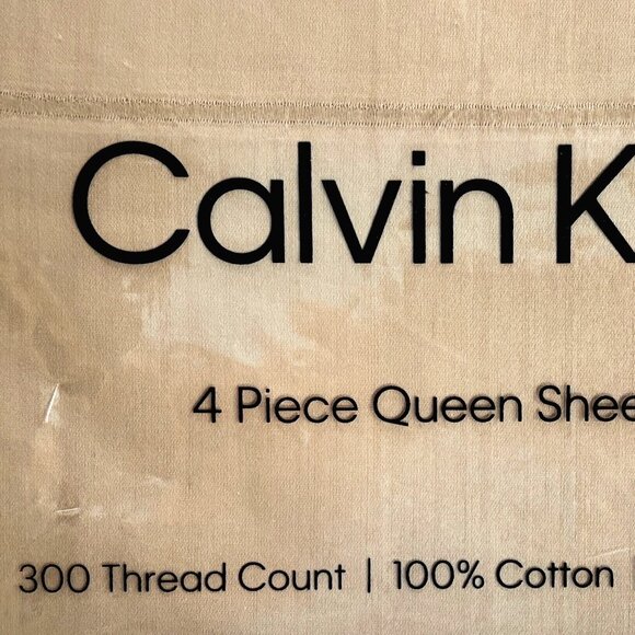 CALVIN KLEIN Queen Size 100% Cotton Sateen Weave Sheet Set COLOR: Beige (300 TC) - Picture 4 of 4